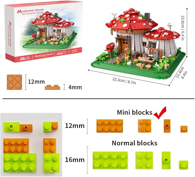 Mushroom House Building Blocks Set - Unique Design Creative Building Toy for Adults and Teens Mini Brick 1621pcs