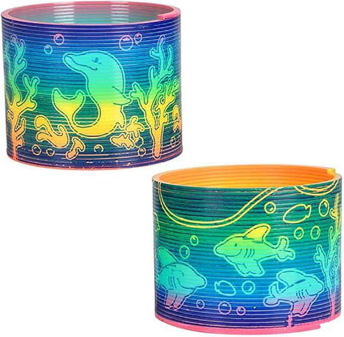 The Dreidel Company Aquatic Animal Print Coil Spring, Aquatic Print Coil Magic Springy Toy for Kids, Party Favor, Birthday Parties, Carnival Prizes, Goody Bag Filler, 3" (2-Pack)