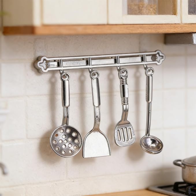 5Pcs 1:12 Scale Dollhouse Kitchen Accessories, Miniature Kitchen Utensils Set, Mini 1/12 Scale Cookware Tools for Dollhouse Kitchen Decor (Cookware)