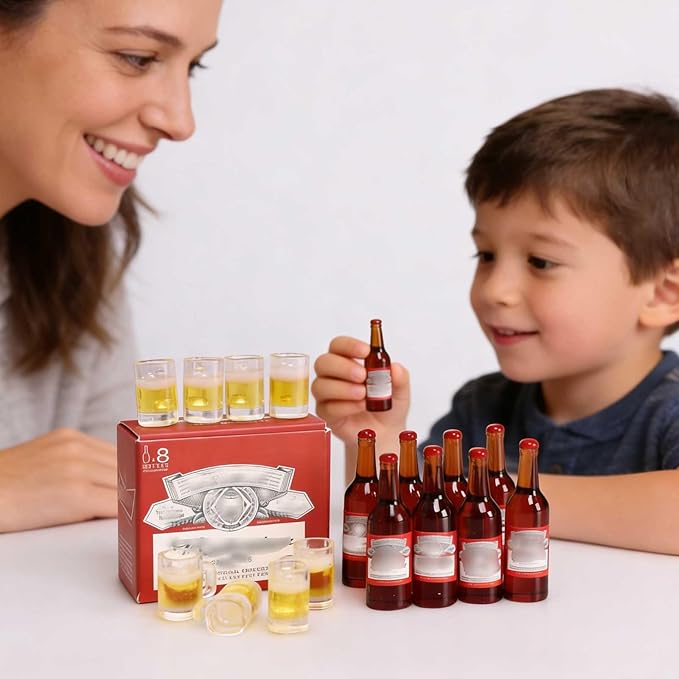 1 Set Doll Props 1/6 Scale Mini Beer Bottles with Glasses&Box Set Mini Money Model for Miniature Doll Accessories Action Figure Props, DIY Crafts,RC Crawler Car Accessories Tiny Collectibles