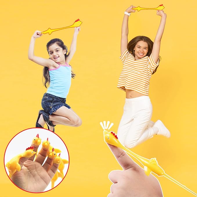 50Pack Finger Slingshot Chicken Rubber,Flick Stretchable Chicken Toys,Flying Stretchy Chicken Fingers for Birthday Party Favor,Halloween,School Thanksgiving Activity(Yellow),Target NOT Included
