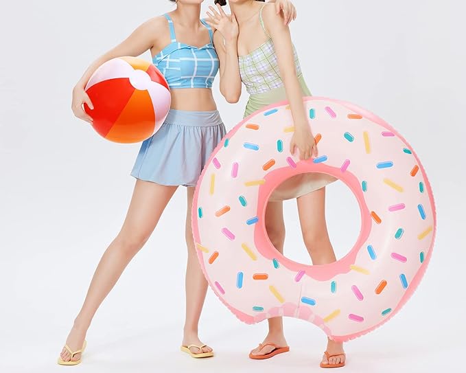 PENTA ANGEL Beach Balls 2PCS 12 Inch Inflatable/Blow Up Classic Rainbow Color Summer Swimming Pool Party Favors Water Toy Beachball for Women Men Adults Playing