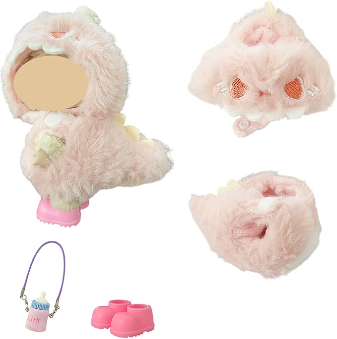 Ezcora 3PCS Animal Costume Outfits for 17cm Dolls, Include Blue Shark, Pink Dinosaur and Yellow Bee Clothes with Shoes and Mini Bags, Cute Dress Up Accessories for Plush, (No Dolls)