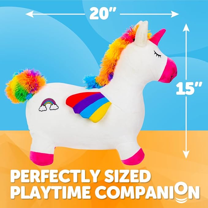 WADDLE Bouncy Hopper Inflatable Animal Hopping Plush, Indoor and Outdoor Toy for Toddlers and Kids, Pump Included, Boys and Girls Ages 2 Years and Up (Unicorn)