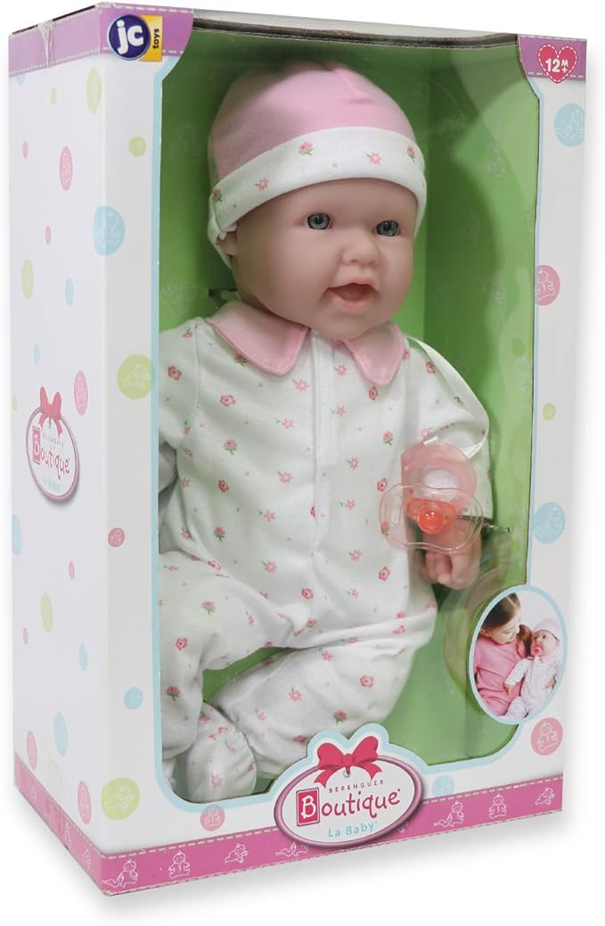 JC Toys - La Baby | Caucasian 16-inch Medium Soft Body Baby Doll | Washable | Removable Pink Outfit w/Hat and Pacifier | for Children 12 Months +