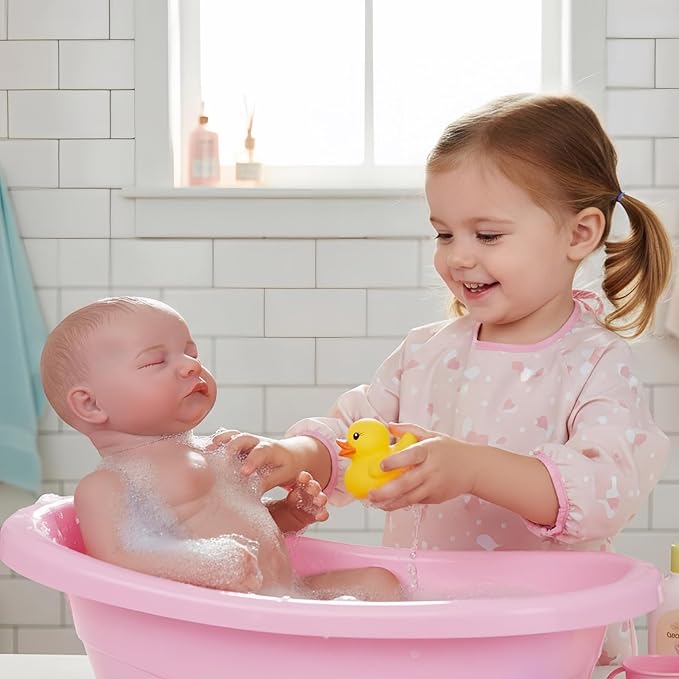 17 Inch Realistic Baby Doll for Girls Age 3+ – Full Vinyl Washable Body, Soft Touch, Closed Eyes – Lifelike Toy Gift for Kids’ Pretend Play & Bathtime Fun