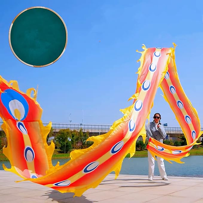 Square Exercise Dance Outdoor Flinging Fitness Dragon POI Wu Long 3D Real-Like Dragon Ribbon Streamer Set (26.2ft, Fire Phoenix)