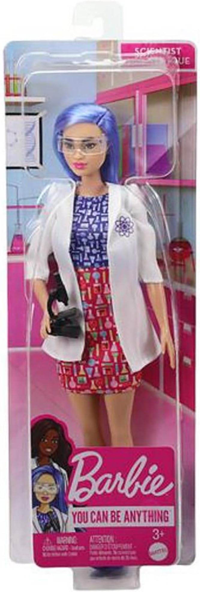 Barbie Careers Fashion Doll & Accessory, Scientist with Blue Hair Wearing Lab Coat & Flats with Microscope