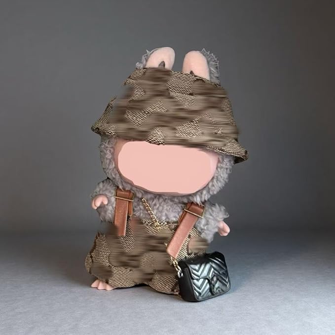 17cm Doll Clothes for lububu ,Clothes Suitable for lububu Dolls Outfits and Accessories Set,Including cl othes + hat + Bag - Brown Doll Clothing Set,Doll not Included (Coffee)