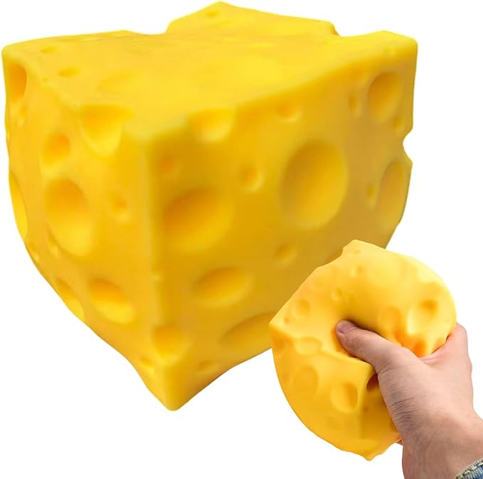 Easy Sqweezy Super Cheesy, Squeeze This Big, Fun, squiishy, Slow Rising, Extra Soft Giant Block of Cheese for Stress Relief - Sensory / Fidget Novelty Toy and Gift for Kids and Adults