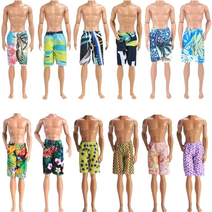E-TING 10-Item Fantastic Pack = 1 Black-tie Suit with a Shirt + 3 Sets of Casual Wear Clothes Outfit + 1 pc Swim Trunks + 5 Pairs Shoes for 12inches boy Doll(Random Style)