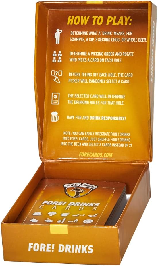 Fore! Drinks On Course Golf Game – Fun Playing Cards – Golf Card Games for Parties – 52 Card Deck for Hilarious Challenges – Outdoor Games for Adults and Family Fun