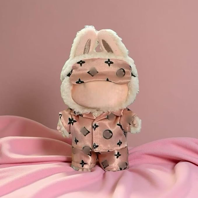 17cm Doll Clothes for lububu ,Designer Pajamas Clothes Suitable for lububu Dolls Outfits and Accessories Set,Including top +Pant+Eye mask - 3PCS Classic Set,Doll not Included(PINK2)