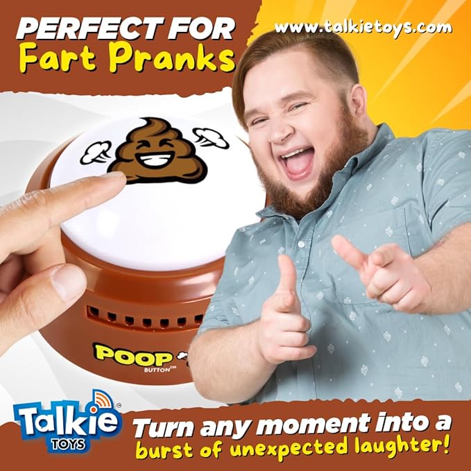 Talkie Toys Products Poop Button - Lights Up and Plays 20 Funny Fart Sounds - Fun Prank & Gag Gift - Funny Gift & Stocking Stuffer