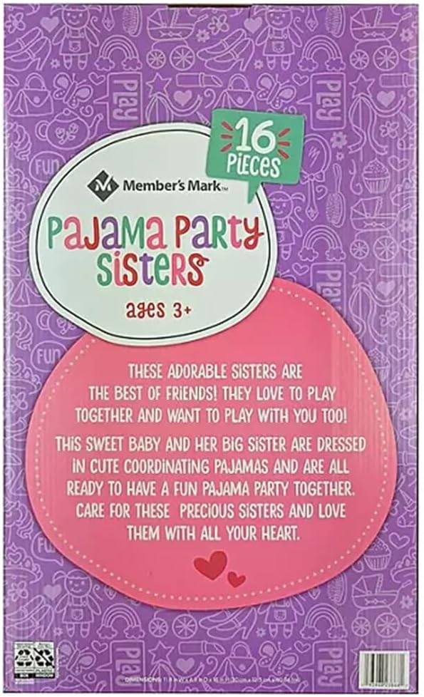MEMBER´S MARK Sweet Sisters Pajama Party 13in & 16in Vinyl Dolls and Accessories Dark Brown Hair