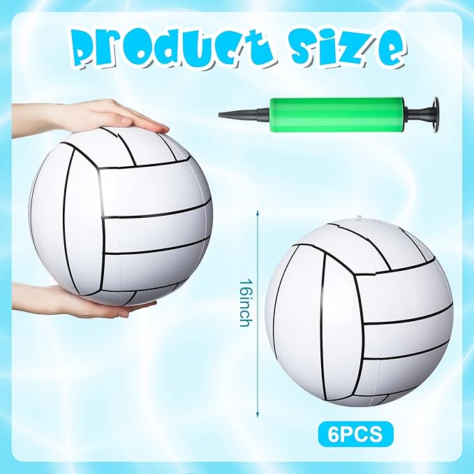 Zhanmai 6 Pack Inflatable Volleyball 16 Inch Blow up Beach Ball Large Sport Pool Ball with Pump for Adults Teens Gift Summer Outdoor Party Decorations