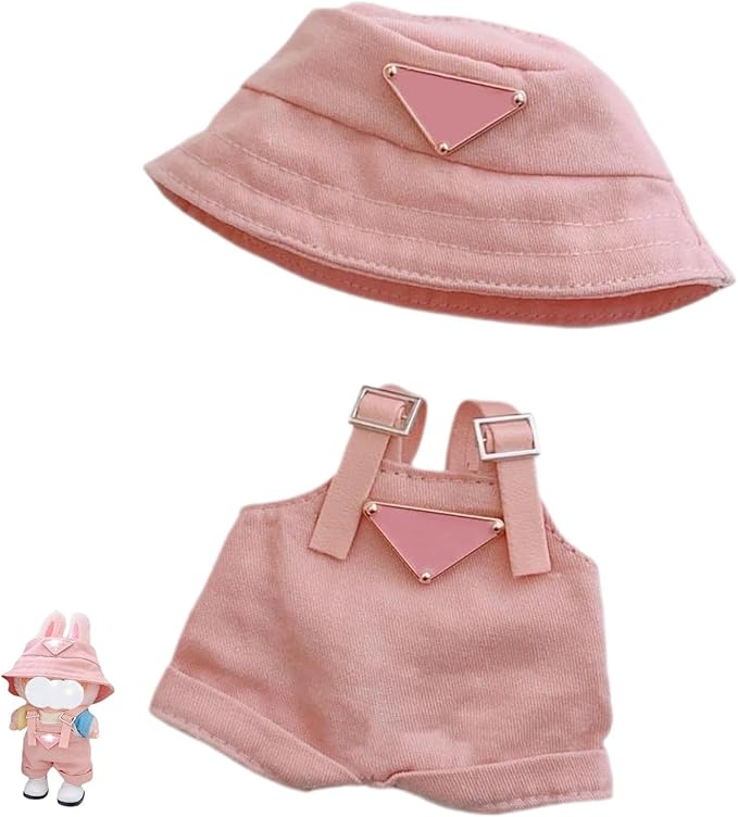 Doll Clothing for Labubu, 2 Sets of Premium Outfits for Labubu Dressing up, Doll Accessories for Labubu(Pink and Khaki Overall)