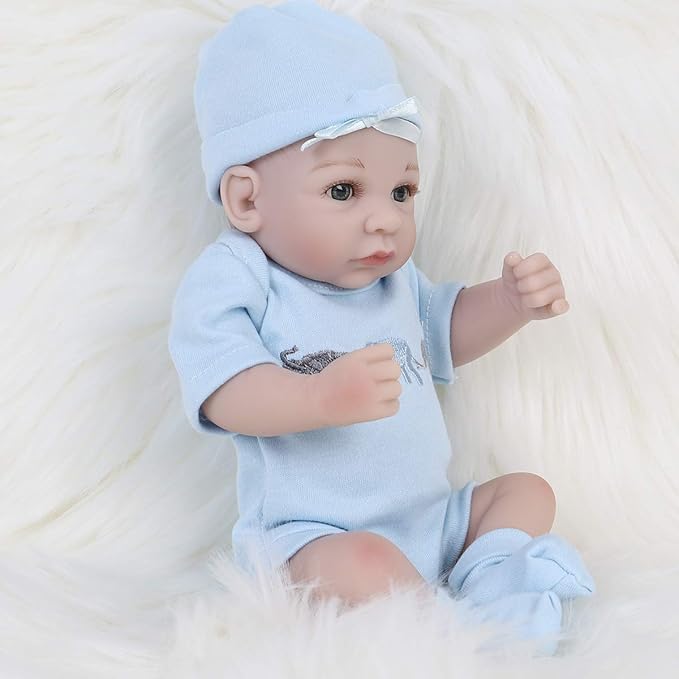 ENADOLL Reborn Baby Boy Doll Realistic Silicone Vinyl Baby 10 inch Lifelike Doll Gift Set for Ages 3+ (10 inch, Open Eyes Blue boy)