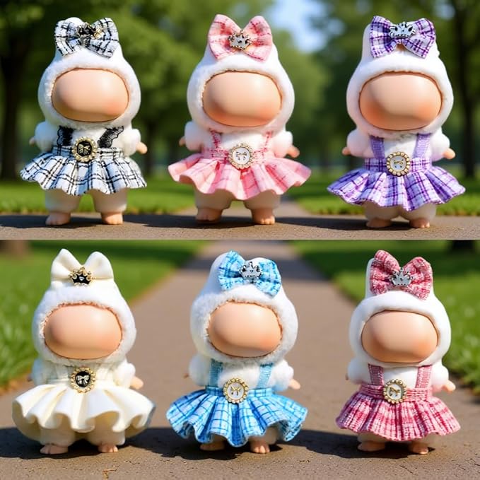 (2 Pack) Clothes for LABUBU 17cm Doll (NO Doll), Outfit for LABUBU, Dress and Hairpin Set for LABUBU Dress Up, Fashion and Premium Dolls Accessories for LABUBU