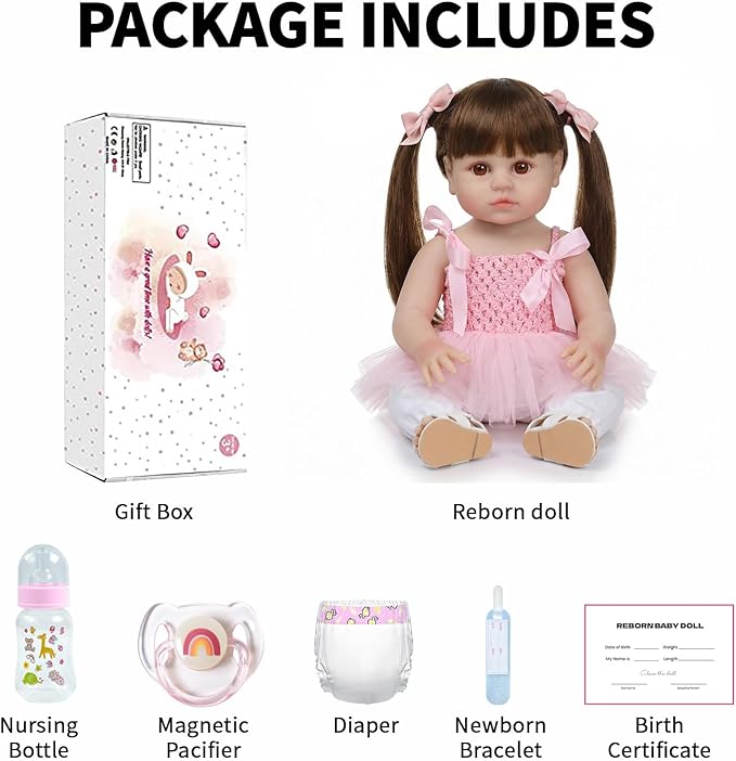 SCOM Lifelike Reborn Dolls Girl -20 Inch Realistic Baby Doll Newborn Baby Dolls,Lifelike Baby Doll Silicone Toddler Clothes Gift Set for Age 3+