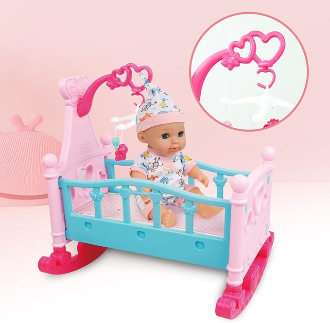RedCrab 12" Baby Doll Toys Newborn Doll Bath and Bed Play Set - 2-in-1 Shaker and Bathtub with Shower Spray and 25pcs Accessories for Girls Pretend Play,Toy Gift Set for 3+ Year Old Kids