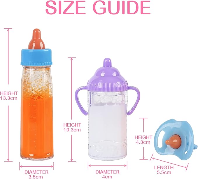 Vollence Magic Baby Doll Bottles,Magic Doll Disappearing Milk and Juice, Baby Doll Accessories Toys Baby Doll Feeding Set