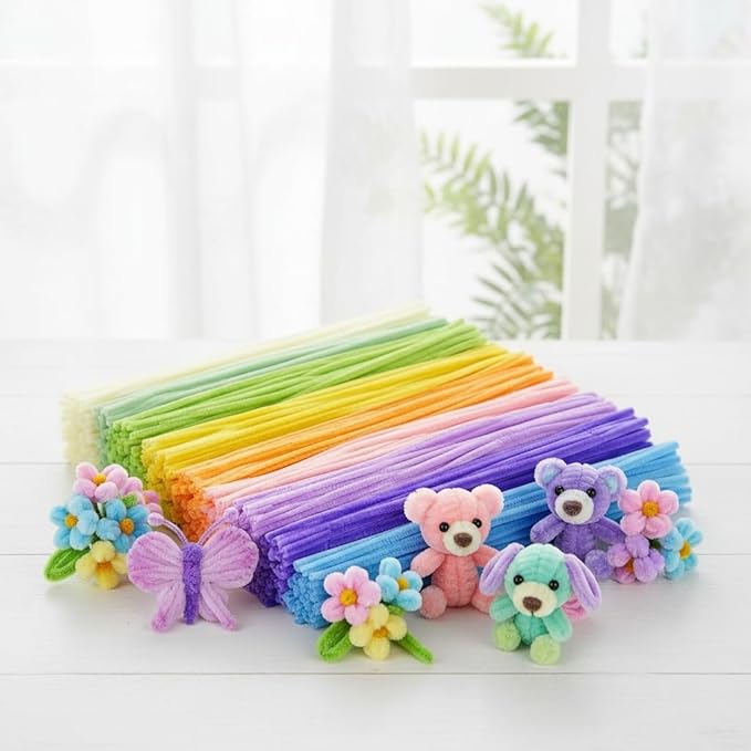 URADIART Pipe Cleaners 450 pcs Assorted Colors Chenille Stems, Pipe Cleaners Crafts, Bulk Pipe Cleaners Craft Supplies for DIY Art Creative School Crafts Decorations (6mm x12 inch) (Macaron)