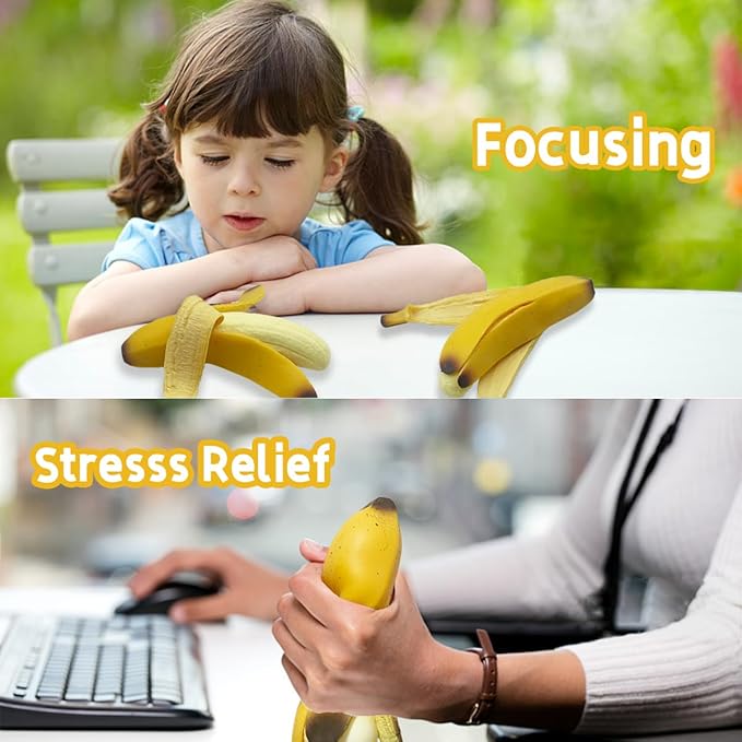 Pack of 2 Squishy Banana Toys Simulation Banana Squishy Squeeze Toys, Eutreec Super Soft Stress Relief Spotted Peeled Banana Party Favors for Kids Toy for Boys Girls Adults April Fool's Day