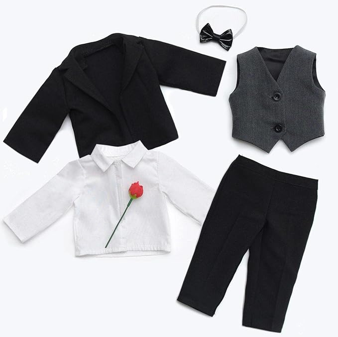 Doll Clothes First Communion Wedding Suit Set Rose Gentleman Outfits Fit American 18 inch Boy Dolls