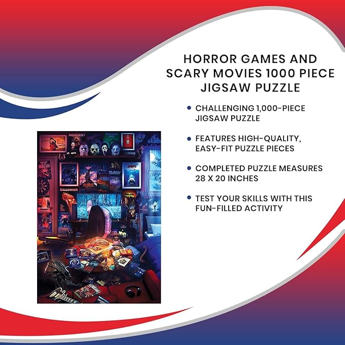 House of Horrors and Scary Movies 1000 Piece Jigsaw Puzzle by Rachid Lotf | Interactive Brain Teaser Board Game for Adults, Educational Toys & Games | 28 x 20 Inches (Pack of 2)