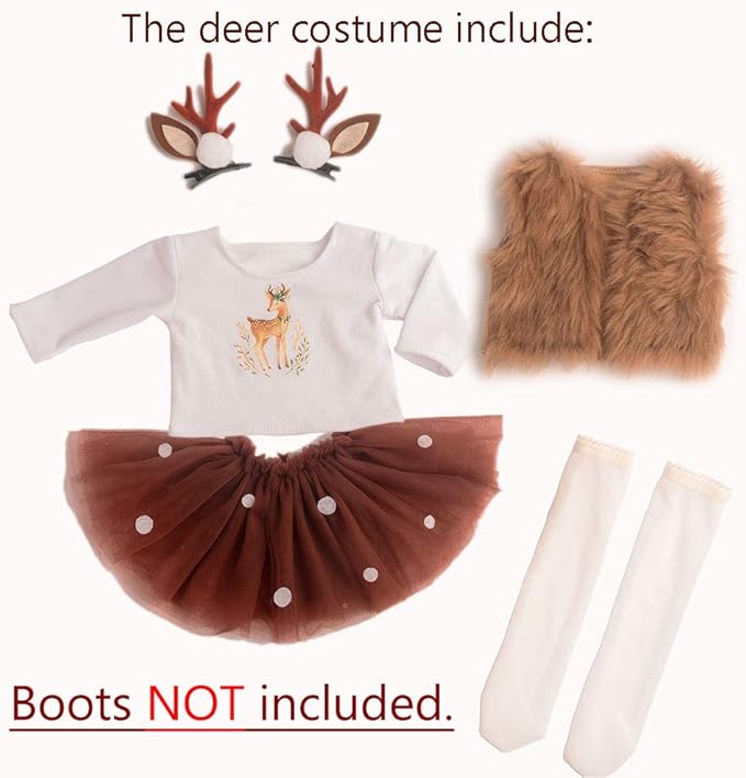 18 Inches Doll Clothes Christmas Deer Costume Tutu Dress fits 18 Inch Doll