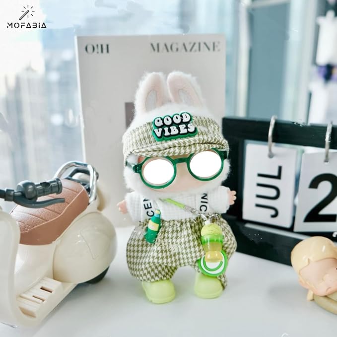Clothes for 17cm Doll, 6 pcs Set Doll's Outfits Luxury Dress Shirt Pants Glasses Headset Shoes Accessories Fashion Stylish Adorable Dolls Clothes (No Doll) (Soda Lemon Green)