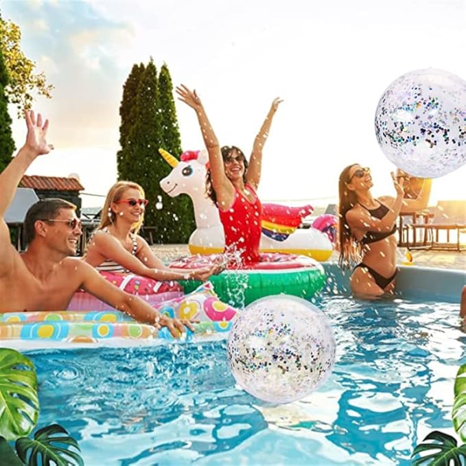 PENTA ANGEL Glitter Beach Ball 2PCS Inflatable Floatable Confetti Swimming Pool Party Ball Clear Sand Sport Ball for Outdoor Summer Beach Pool Water Play Party Favor
