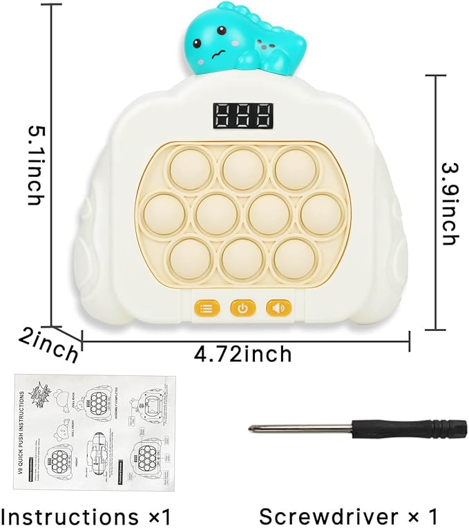 Quick Push Pop Game Fidget Toys, 12 Modes LED Screen Light Up Fast Push Bubble Game, Handheld Speed Pushing Game, Christmas Toys Gifts for 6 7 8 9 10 11 12 Years Old Kids Stocking Stuffers(Dinosaur)