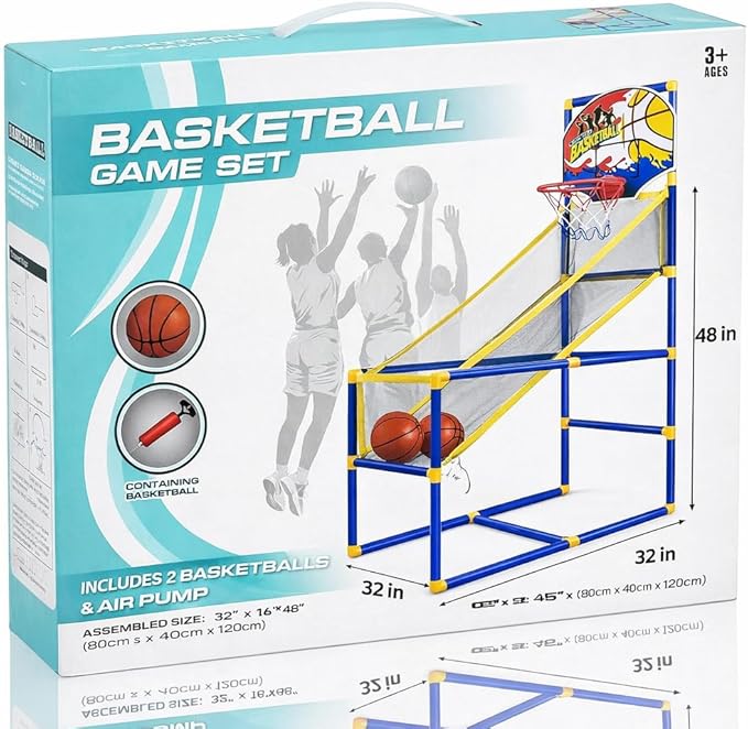 Liberty Imports Kids Arcade Basketball Game Set with Automatic Ball Return, Indoor Mini Basketball Hoop Shooting Game, Includes 2 Inflatable Balls and Pump, Easy Assembly Basketball Toy for Boys