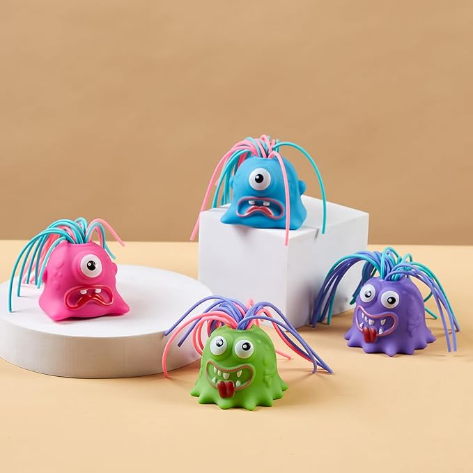 Fun Hair Pulling Fidget Screaming Monster Toys,Screaming Monster Toys,Venting Novelty Toys and Anti Worry Toys , Halloween Christmas for 3 4 5 6 7+ Kids Teen Boys Girls Gifts(4PCS)
