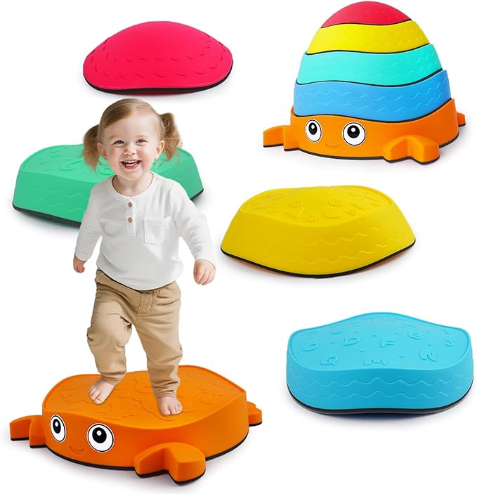 Crabs Balance Stepping Stones, 5 PCS Non-Slip Toddler Stepping Stones, Fun Sensory Toys for Toddlers, Exercise Sense of Balance And Coordination Skills Indoor or Outdoor Play for Kids Aged 3+