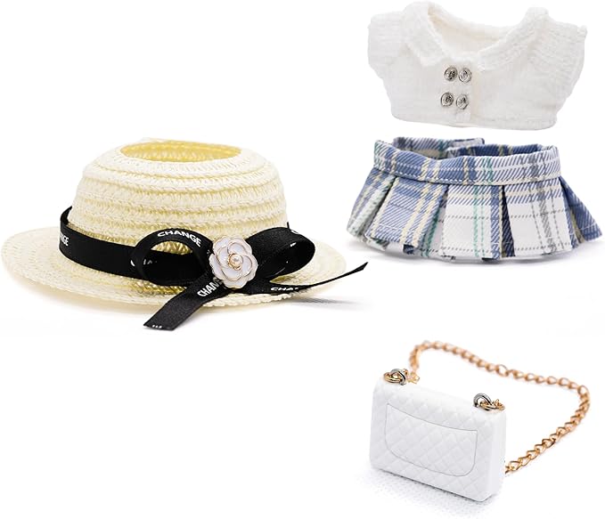 Clothes for 17cm Dolls, Luxury Chic Style Set High-End Fashion Outfit with Premium Dolls Accessories for Play & Display - Including Bag (White)