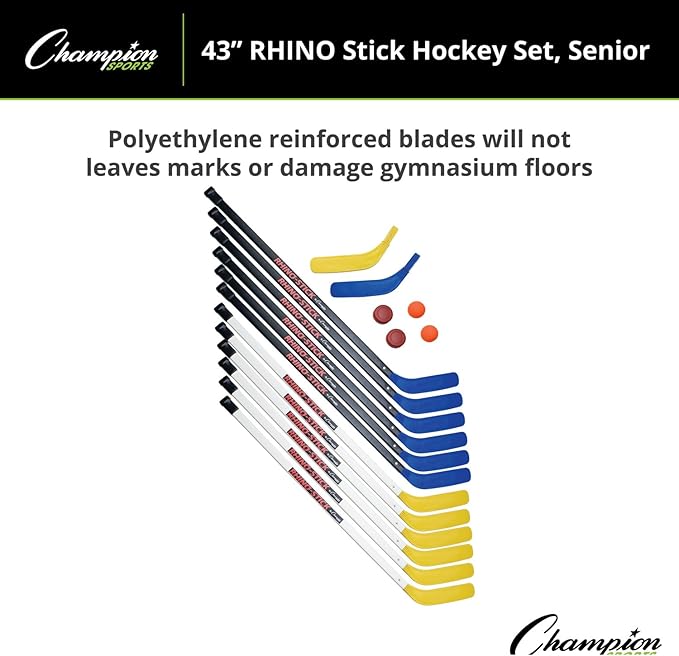 Champion Sports Rhino Stick Hockey Set – Durable ABS Sticks, Non-Marring Blades, Multiple Sizes – Complete Sets