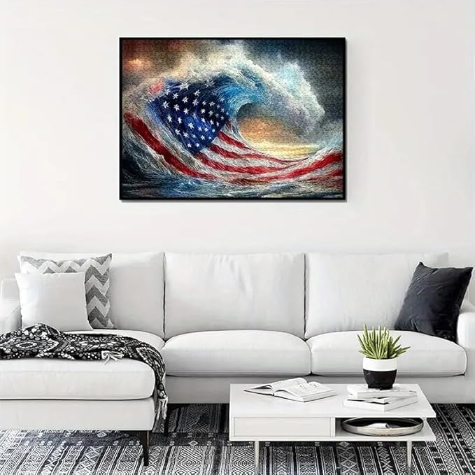1000pcs American Flag Wave Paper Puzzle - Large Puzzle Toy Adult Game Gift - Family Interactive Game Puzzle DIY Home Decoration Brain Challenge Gift