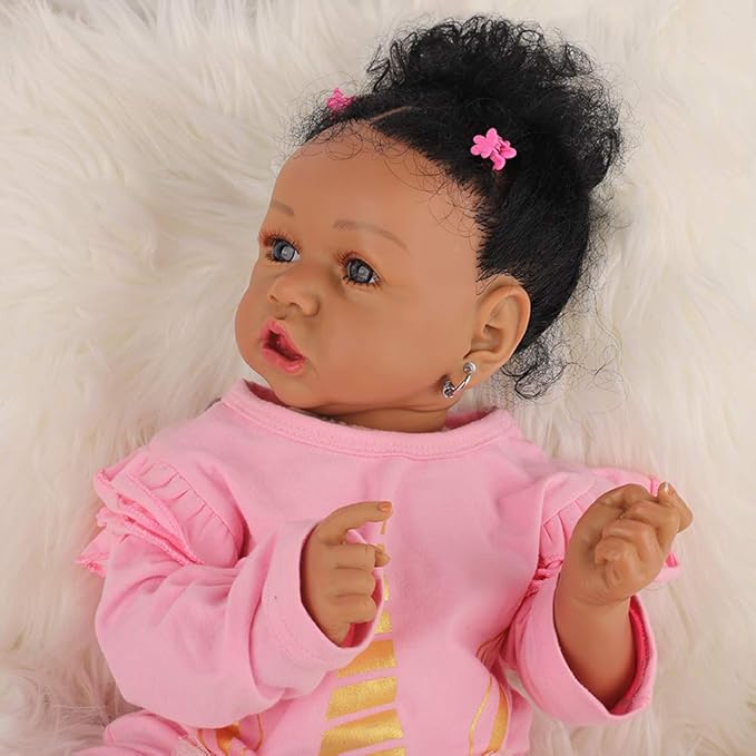 HOOMAI Reborn Baby Black Dolls African American Lifelike Silicone Doll Realistic 22.8 Inch with Cloth Body Birthday Gift Set for Ages 3+