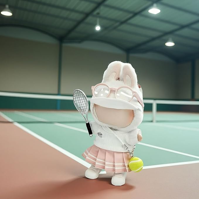 17cm Doll Clothes for Lububu Dolls, 7-Piece Sports Outfits - Top, Pants, Skirt Dress, Golf Hat, Sunglasses, Shoes, Tennis Racket, Ball Charm | Luxury Stylish Gym/Tennis Doll Accessories(White+Pink)