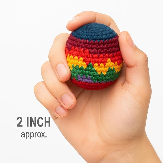 Funny Guy Mugs Hacky Kick Ball Sacks, Multicolored Crochet Assorted Geometric Pattern Hacky Ball, Foot Bag Kick Sack, Indoor and Outdoor Toys for Kids and Adults, Set of 6 (Pack of 2)
