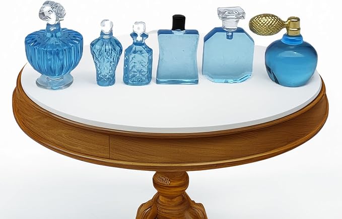 1/12 Scale Miniature Cosmetic Set: 6 Realistic Perfume Bottles for Dollhouse Bathroom & Crafts (Blue)