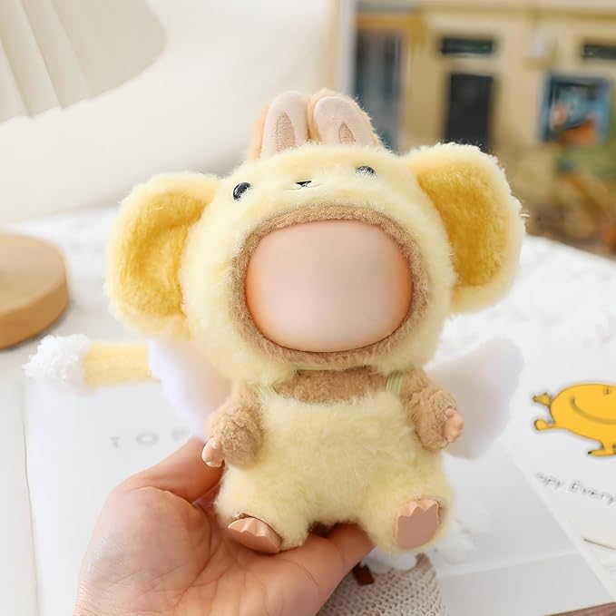 Clothes for Lu bubu 17cm Dolls(No Doll) Accessories, Stylish Kawaii Angel Monkey Overalls Outfit Set 2 Pieces Suitable for 17cm Dolls , Doll Hat Clothing Set Replacement Yellow