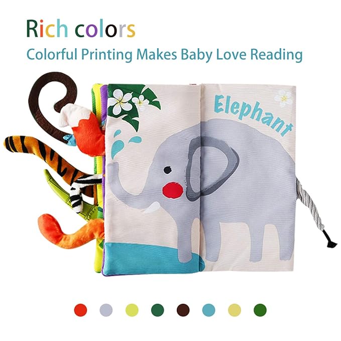 beiens Baby Books Toys, Touch and Feel Crinkle Cloth Book for Infant Baby 0-3-6-12-18 Months, Early Development Interactive Stroller Soft Toys, Newborn Gifts for Boys Girls