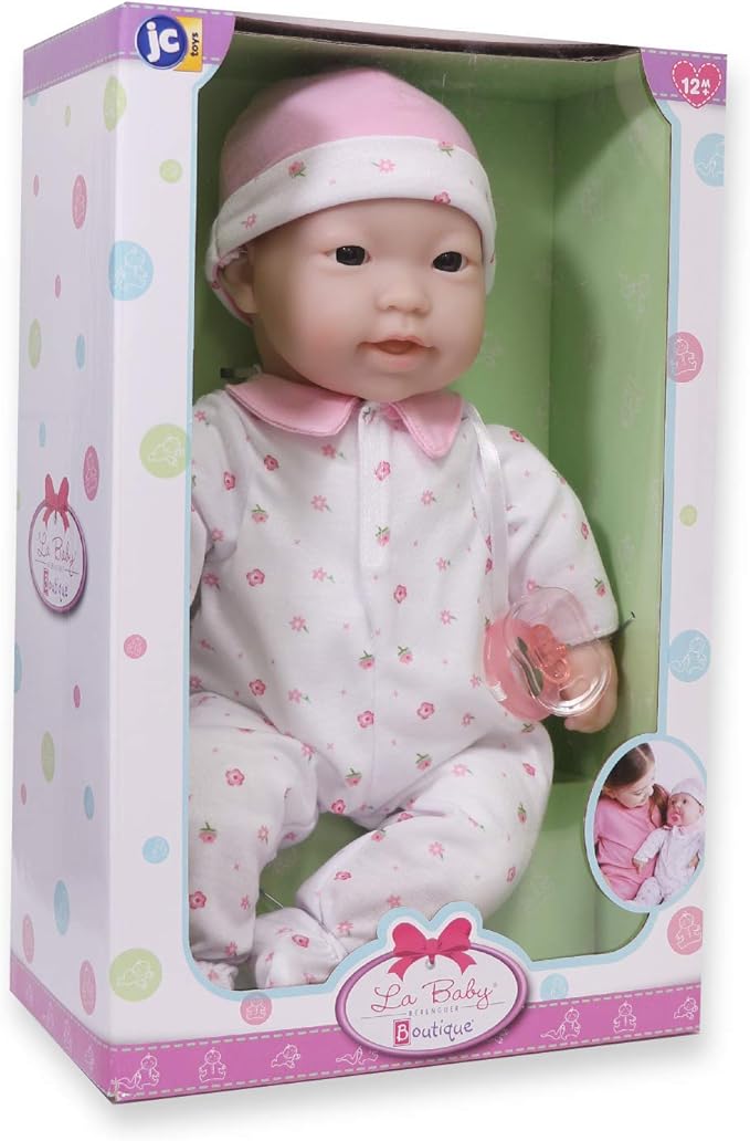 JC Toys Asian 16-inch Medium Soft Body Baby Doll La Baby | Washable |Removable Pink Outfit w/Hat and Pacifier | for Children 12 Months +, Asian Pink