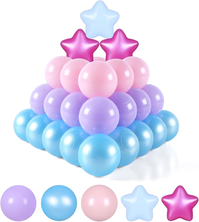 Star Ball Pit Balls for Toddlers - Phthalate Free BPA Free Non-Toxic Crush Proof Play Plastic Balls for Ball Pit Indoor Outdoor,Soft Plastic Pool Balls for Kids Birthday Party.