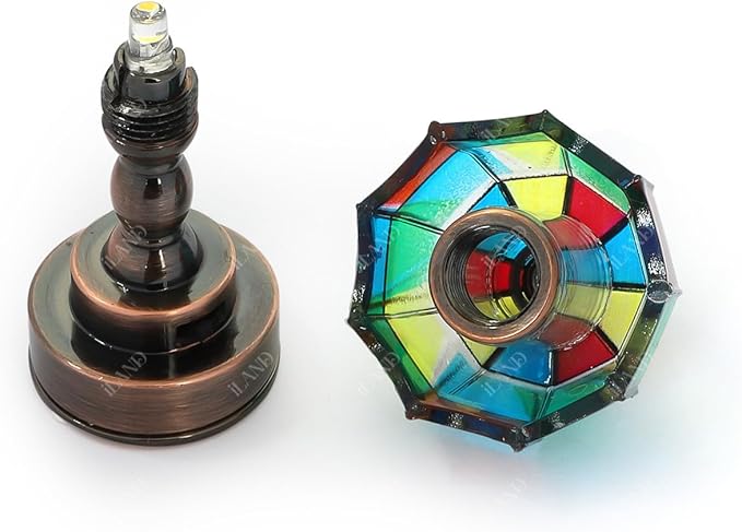 iLAND 1:12 Scale Accessories of Dollhouse Lights, Classic Miniature Lamp for Dollhouse Decoration, Beautiful Mosaic Lattice Table Lamp w/Battery