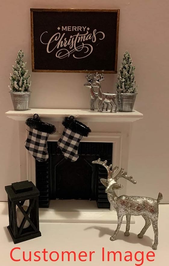 Dollhouse Decoration Accessories,1:12 Dollhouse Miniature Furniture Room Wooden Vintage Black White Fireplace